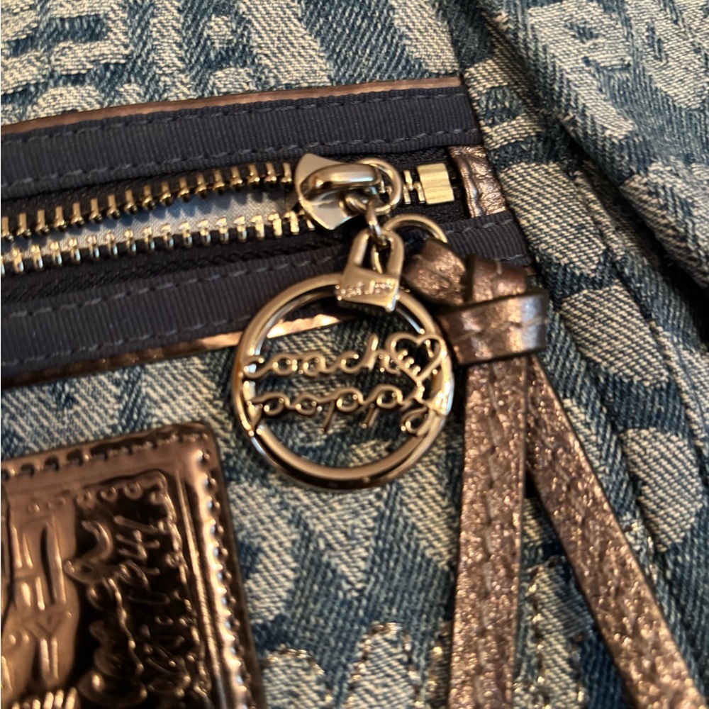 Coach Poppy Denim Tote with Silver Trim - Picture 4 of 7